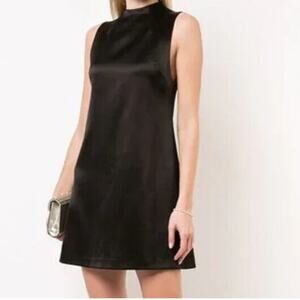 Alice and Olivia Coley Black Satin Mini Sleeveless Dress 10